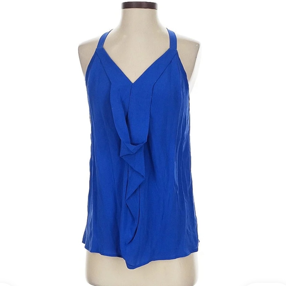 Ella Moss Cobalt Blue Ruffle Front Silk Blouse Size S